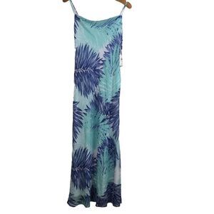 Calvin Klein Womens Tropical-Print Chiffon Maxi Dress Seaglass Multi Size 10 NWT